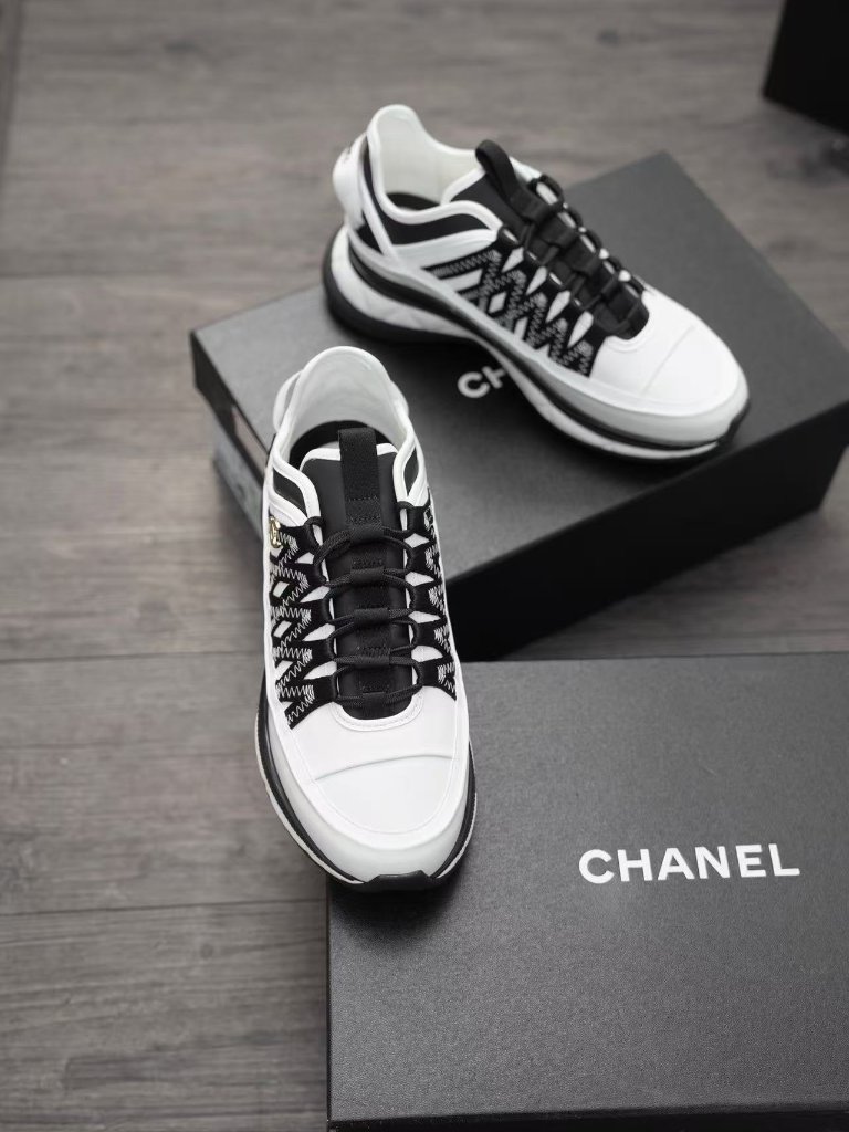 Chanel Black White Woven Cc Logo Chunky Platform Sneakers